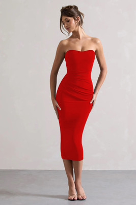 WANQUILA Women Bodycon Red Below Knee Dress