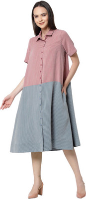 Office & you Women A-line Pink Midi/Calf Length Dress
