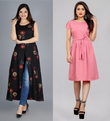 tanvi creation Women A-line Multicolor Midi/Calf Length Dress