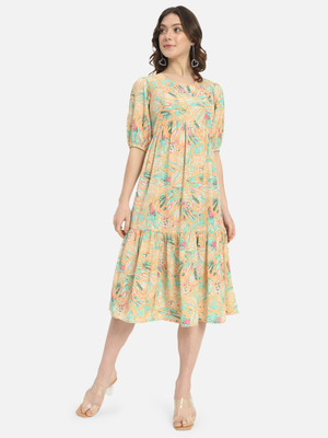 ALL WAYS YOU Women A-line Multicolor Midi/Calf Length Dress