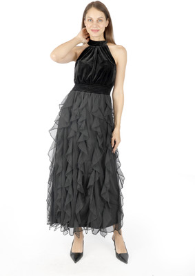 Fuegobella Women Maxi Black Below Knee Dress