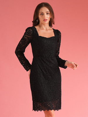 Globus Women Sheath Black Above Knee/Mid Thigh Length Dress