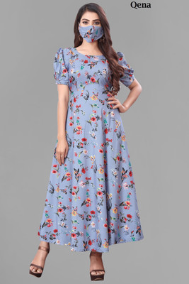 Qena Women A-line Multicolor Maxi/Full Length Dress