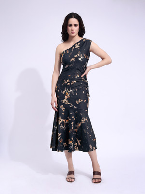 MILOST Women Fit and Flare Black Midi/Calf Length Dress