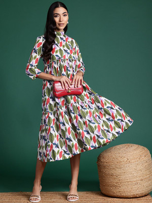 Sangria Women A-line Multicolor Midi/Calf Length Dress