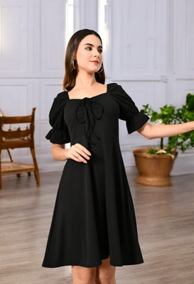 METRONAUT Women A-line Black Knee Length Dress