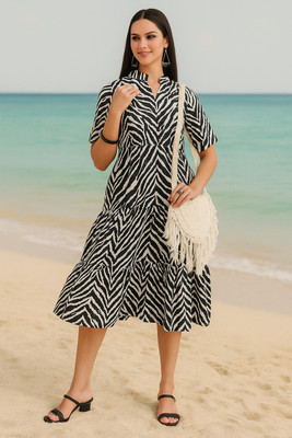 Dressberry Women Fit and Flare Black Midi/Calf Length Dress