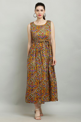 A R J FASHION Women Fit and Flare Multicolor Midi/Calf Length Dress
