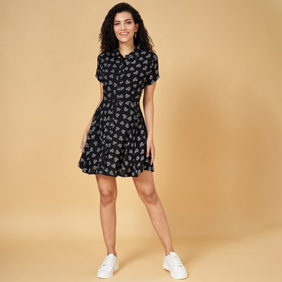 PEOPLE Women A-line Black, White Above Knee/Mid Thigh Length Dress