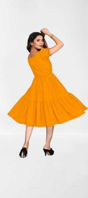 SHABRI FASHION Women Fit and Flare Yellow Knee Length Dress