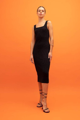 DESIGN PLUS FASHION Women Bodycon Black Midi/Calf Length Dress