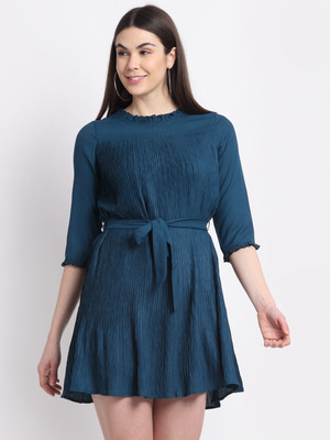 La Zoire Women Fit and Flare Blue Above Knee/Mid Thigh Length Dress