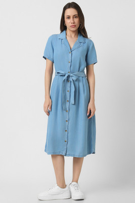 VAN HEUSEN Women Shirt Blue Below Knee Dress