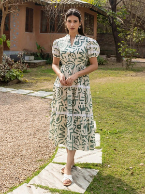 FIORRA Women Fit and Flare White Midi/Calf Length Dress