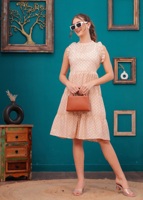 Highlight fashion export Women Fit and Flare Pink Midi/Calf Length Dress