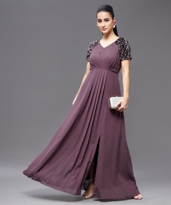 Miss Chase Women Cinched Waist Purple Dress