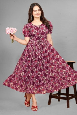 Parth Creation Women Fit and Flare Multicolor Ankle Length Dress