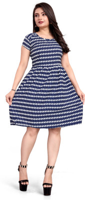 HOUSE OFF COMMON Women A-line Dark Blue Knee Length Dress