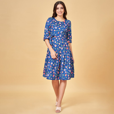 YU by Pantaloons Women Fit and Flare Multicolor Midi/Calf Length Dress