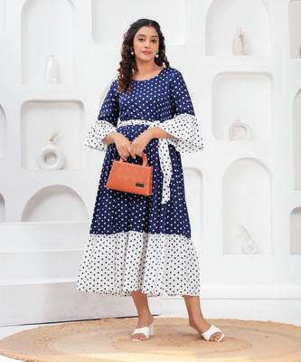 Oh Mi Dios Women A-line Dark Blue Midi/Calf Length Dress