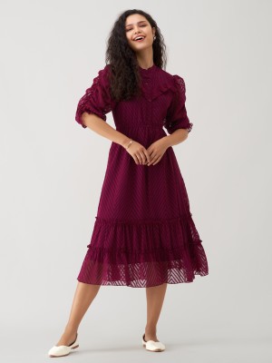 AASK Women Fit and Flare Maroon Dress