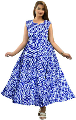 Shunit creation Women Fit and Flare Blue Maxi/Full Length Dress