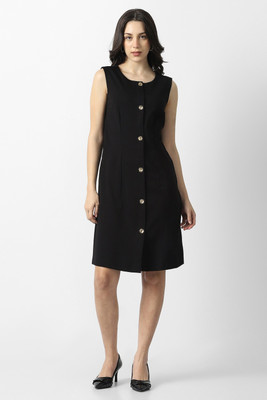 VAN HEUSEN Women Fit and Flare Black Knee Length Dress