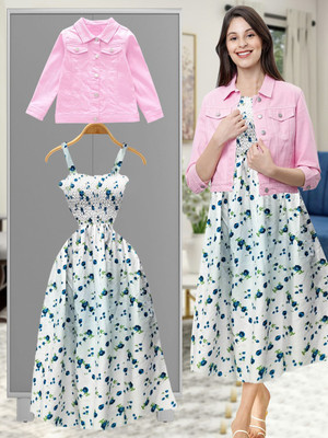 LEETOS Women Fit and Flare Pink, White, Blue Midi/Calf Length Dress