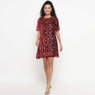 theulluu.com Women A-line Red Knee Length Dress