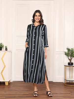 MomToBe Women A-line Multicolor Midi/Calf Length Dress
