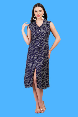 Oh Mi Dios Women A-line Dark Blue Midi/Calf Length Dress