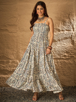 InWeave Women Fit and Flare Blue Midi/Calf Length Dress
