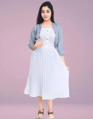 SClassicFashion Women Fit and Flare Blue Midi/Calf Length Dress
