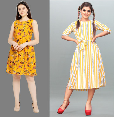 Hiral Creation Women Fit and Flare Multicolor Below Knee Dress