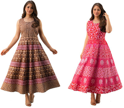 TONGARIYA Women Gown Multicolor Maxi/Full Length Dress