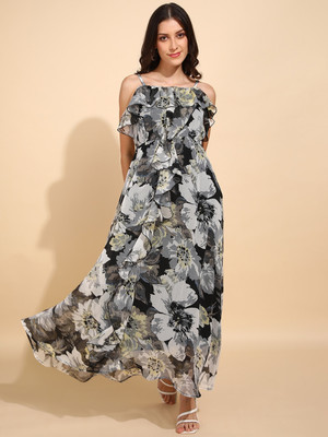 Dressberry Women Fit and Flare Black Maxi/Full Length Dress