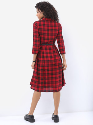 Tokyo Talkies Women A-line Red, Black Below Knee Dress