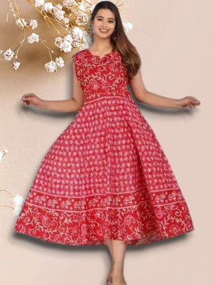 Tankavi Women Fit and Flare Pink Knee Length Dress