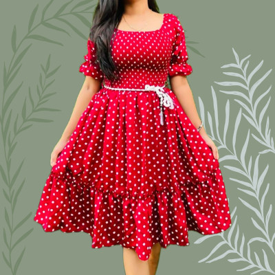 BuyUniqueFashion Women Fit and Flare Red Midi/Calf Length Dress