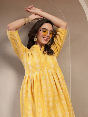 Moda Rapido Women Asymmetric Yellow Midi/Calf Length Dress