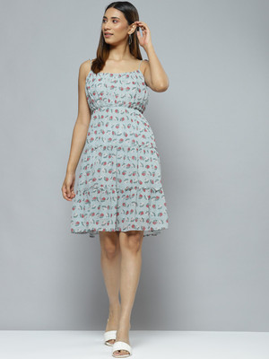 DENNISON Women Fit and Flare Light Blue Above Knee/Mid Thigh Length Dress