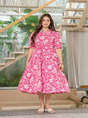 Fashion Unstoppable Women Fit and Flare Pink Midi/Calf Length Dress