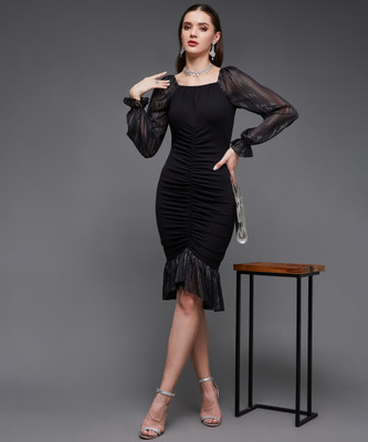 Miss Chase Women Asymmetric Black Maxi/Full Length Dress