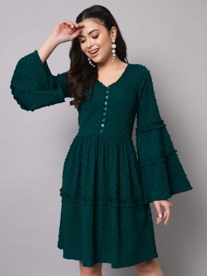 THE VANCA Women Fit and Flare Dark Green Dress