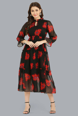 Absorbing Women A-line Red Midi/Calf Length Dress