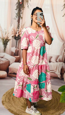 VelveraFeb Women A-line Pink Knee Length Dress