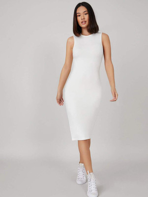 Toochki Women Bodycon White Midi/Calf Length Dress