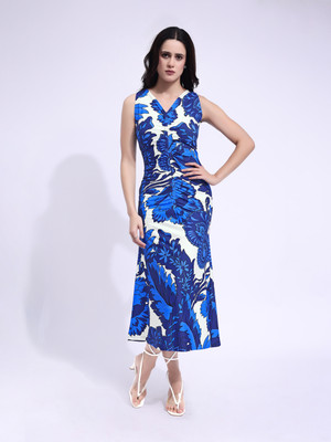 PURVAJA Women A-line Blue Maxi/Full Length Dress