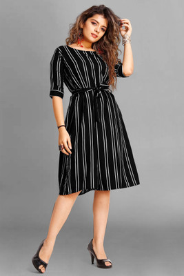 SITARAM FASHIION Women A-line Black Knee Length Dress