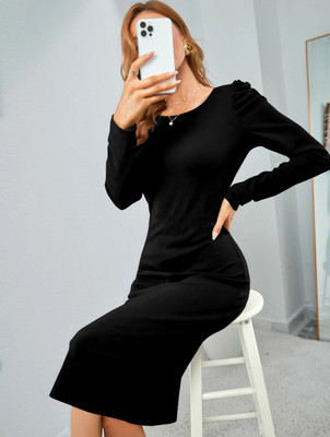 Crispin Women Bodycon Black Midi/Calf Length Dress